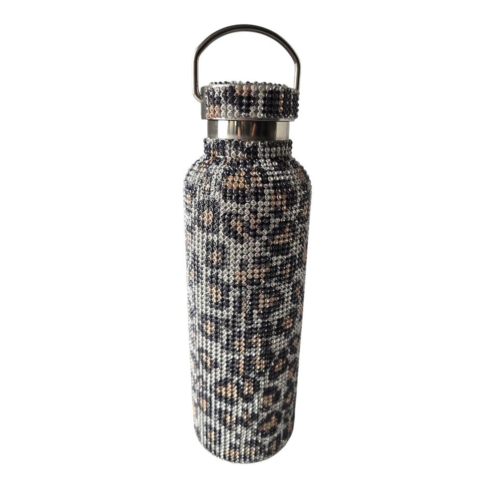 Tomo Lady Leopard Stainless Steel Water Bottle 750ML/25oz‎ Bling Glam Rhinstones